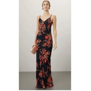 NEW Reformation Parma Maxi Dress admire black slip lined Floral Red NWT Size M